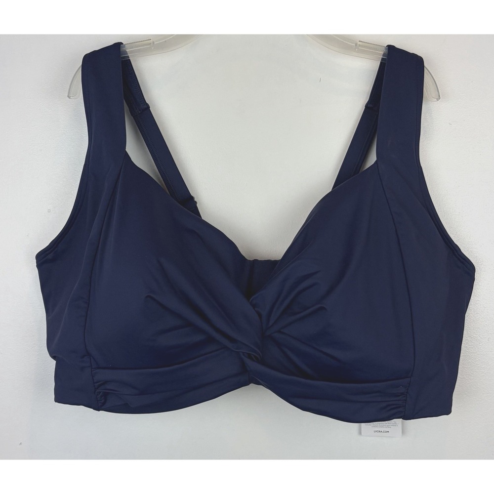 Lands End Bikini Top Womens 24W G Blue Swim Padded Stretch Twist Underwire New
